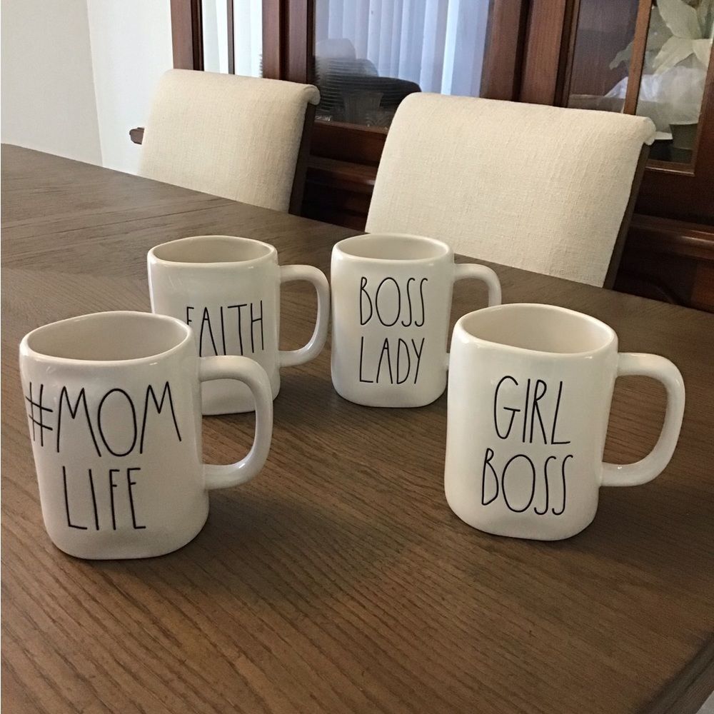 Rae Dunn Set of Four White Mugs with Inspirational Messages